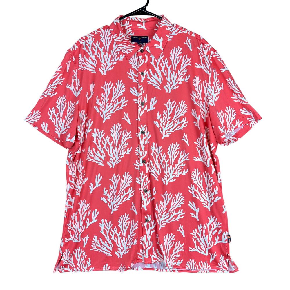 Margaritaville Mens Shirt Coral White Reef Pattern UPF 50 Button Down NWT XL